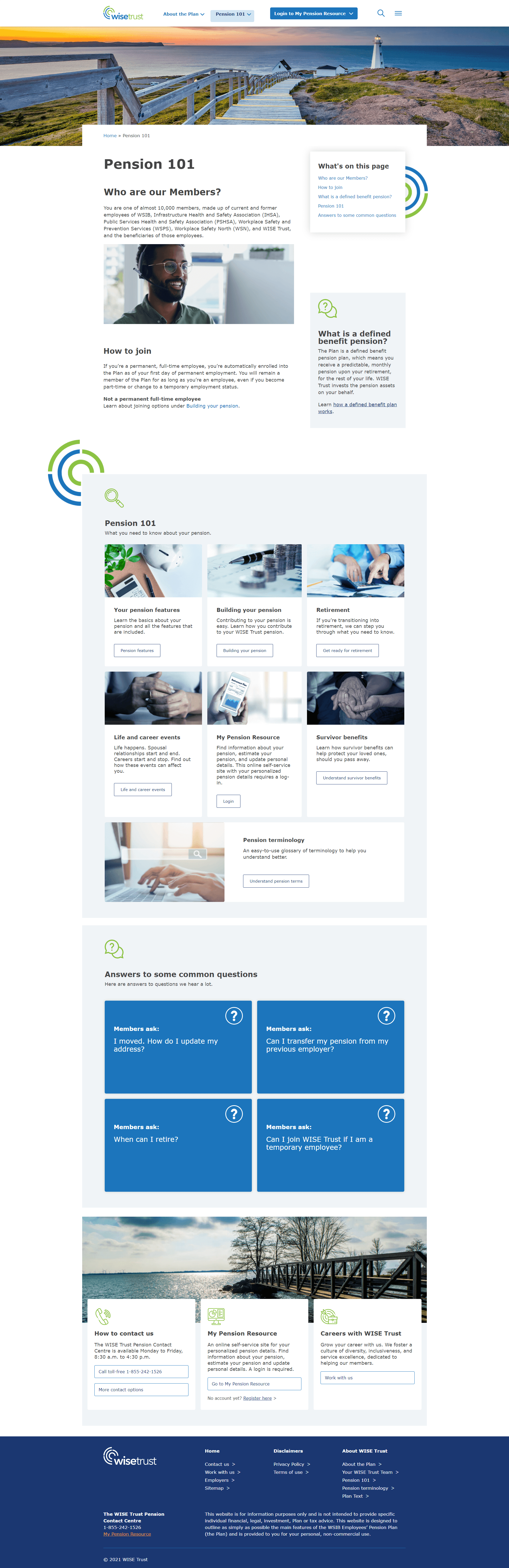 Image of WISE Trust's Pension 101 landing page for members.